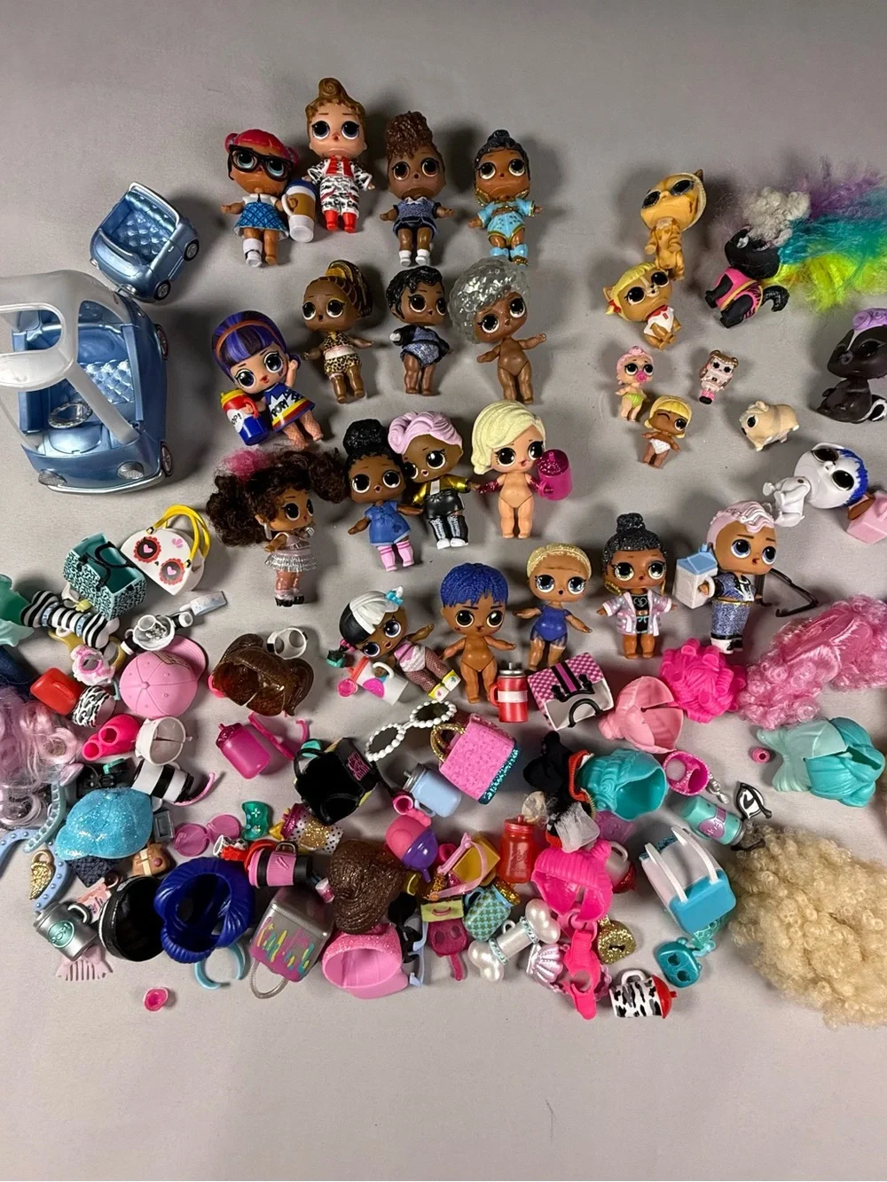 Huge LOL Surprise Doll Lot, Car Vehicle, Pets, Wigs, and Accessories Bundle